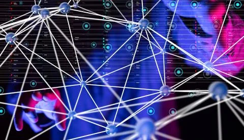 A Abstract technology geometric and data Foto stock