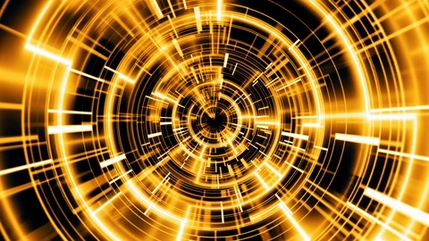 Abstract technology geometric tunnel moving.  Futuristic digital gold color b Video stock 118247014