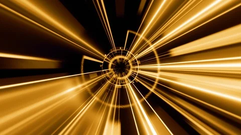 Abstract technology geometric tunnel moving. Futuristic digital gold color ba Stock Footage 119006932