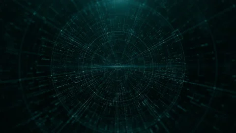 Abstract technology geometric tunnel moving. Futuristic digital blue color ba Stock Footage 153728341