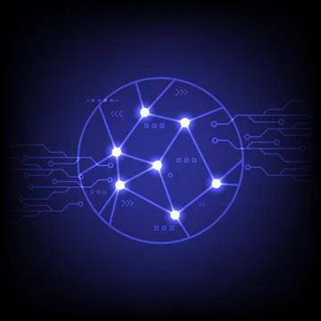 Abstract Technology Global Network Connection Circle Neon Dots and Stripes Stock Illustration