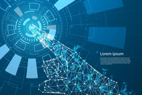 Abstract technology hands digital forefinger the future Interface circle tech Illustrazione stock