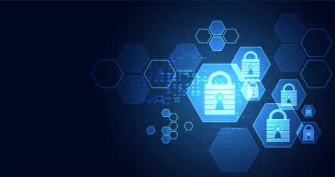 Abstract technology hexagon digital cyber security privacy information networ 스톡 일러스트