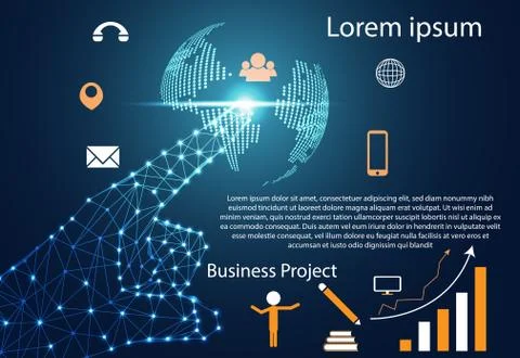 Abstract technology infographic background concept hand digital link world Stock-Illustration