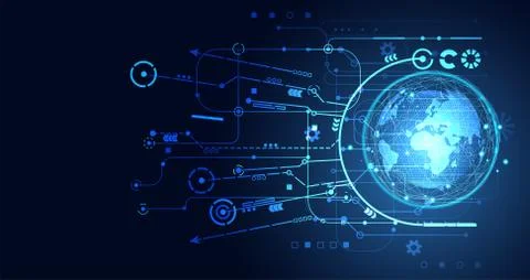 Abstract technology internet world map network connection global business fut Stock-Illustration