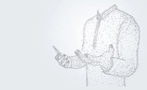 Abstract technology line triangle and points businessman low poly hold the ph Illustrazione stock