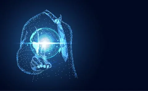 Abstract technology line triangle and points businessman low poly finger poin Иллюстрация