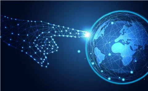 Abstract technology line triangle and points businessman low poly hold the ph Stock-Illustration