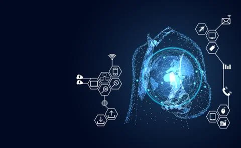 Abstract technology line triangle and points businessman low poly finger poin Illustration