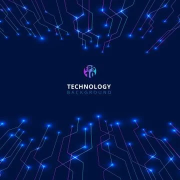 Abstract technology lines with lighting glow futuristic perspective on dark b Stock Illustration