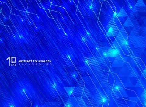 Abstract technology lines with lighting glow futuristic on triangles pattern Stock Illustration