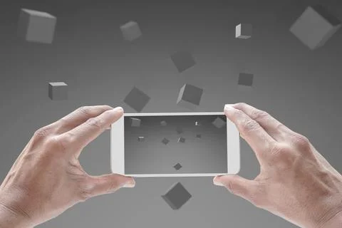 Abstract technology of man using phone businessman holding a smartphone wit.. Stock Photos