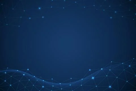 Abstract Technology Network Background in Blue with Glowing Nodes Stock Illustration