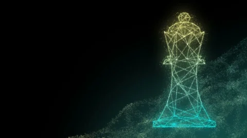 Abstract technology network digital data transfer, chess king shape glowing Stock Footage 91808429