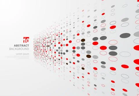 Abstract technology perspective background with red and gray circles border d Stock Illustration