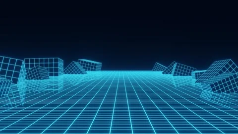 Abstract technology perspective grid with protruding cubes. Stock-Footage 247553224