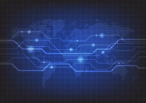 Abstract technology with pixel world map background Stock Illustration