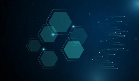 Abstract technology polygons shape elegant blue light lines on dark backgro.. Stock Illustration