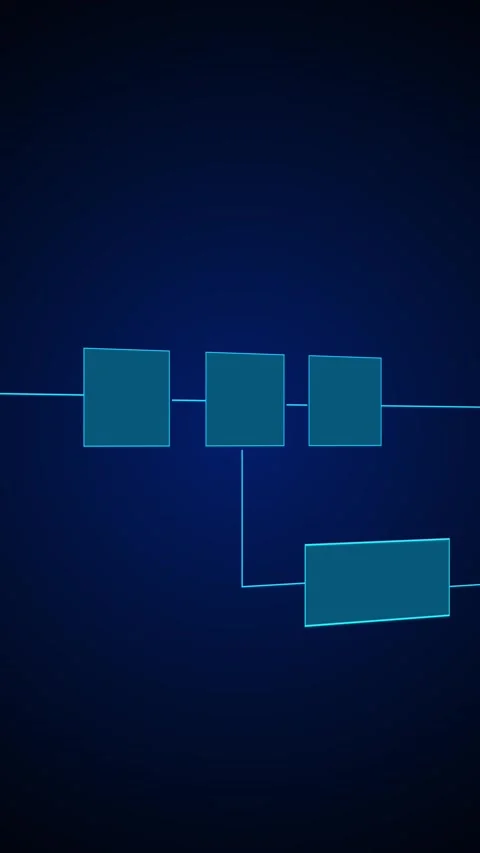 Abstract technology process diagram background blue blocks, connected pathways Stock Footage 340478679