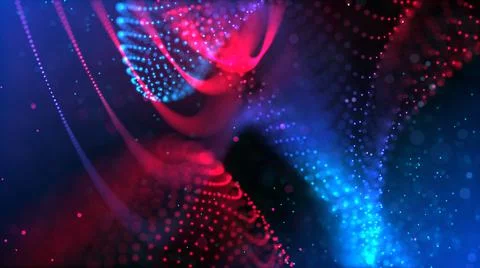 Abstract Technology Red And Blue Shiny Digital Particles Wave Dotted Lines  Illustrazione stock
