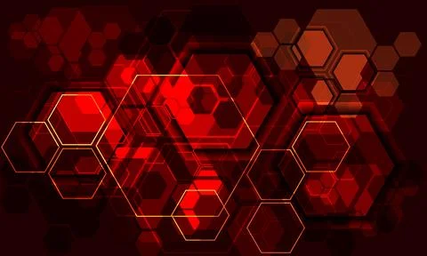 Abstract technology red yellow hexagon shadow geometric overlap futuristic Stock Illustration