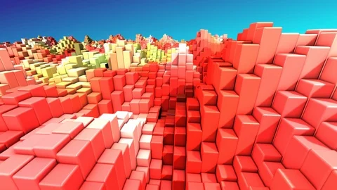 Abstract technology red yelow and white 3D cubes geometric background render 4k Stock Footage 104853009