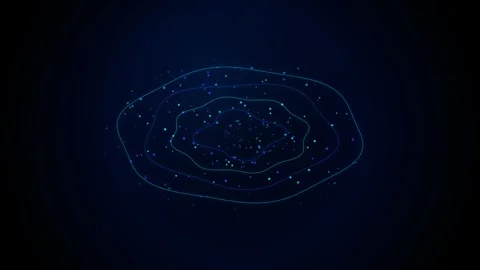Abstract technology rings with glowing particle data flow on dark backgroun.. Video stock 344996470