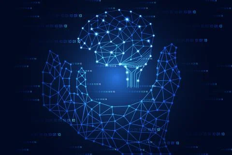 Abstract technology science concept brain digital link and hand on hi tech Иллюстрация