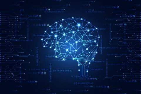 Abstract technology science concept brain digital link on hi tech blue binary Иллюстрация