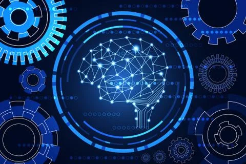Abstract technology science concept brain digital link and gear on hi tech Illustrazione stock