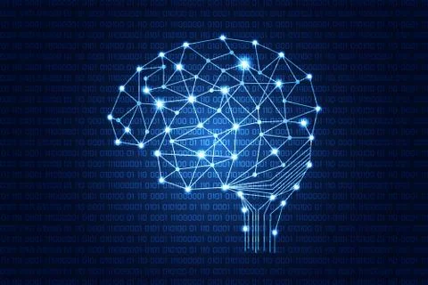 Abstract technology science concept brain digital link on hi tech blue binary Illustrazione stock