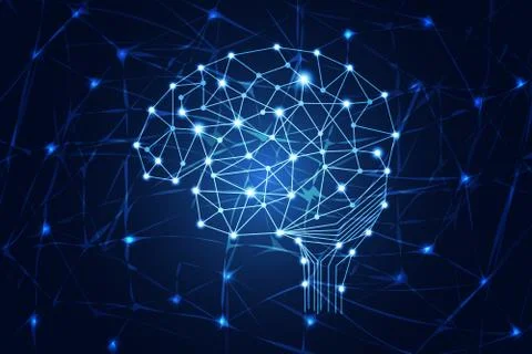 Abstract technology science concept brain digital link on hi tech blue Illustration