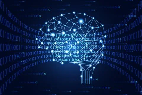 Abstract technology science concept brain digital link on binary hi tech blue Illustration