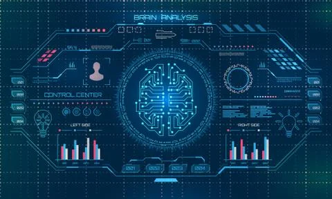 Abstract Technology Science Concept, Brain Circuit, HUD Interface Elements Stock Illustration