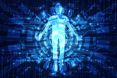 Abstract technology science concept circle and human circuit digital link Illustrazione stock