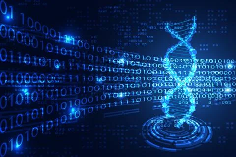 Abstract technology science concept DNA binary on hi tech blue background Illustrazione stock