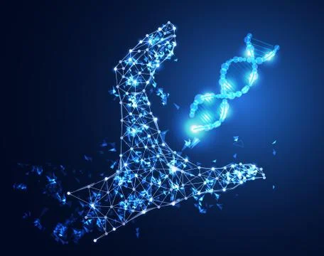 Abstract technology science concept hand digital link and DNA on hi tech Illustration