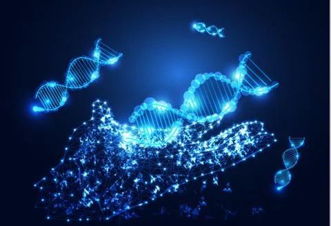 Abstract technology science concept hand digital link and DNA on hi tech イラスト素材