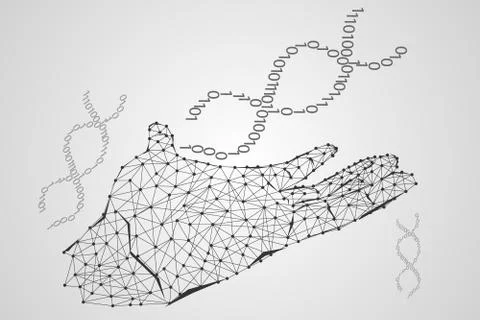 Abstract technology science concept hand digital link and DNA on hi tech Иллюстрация