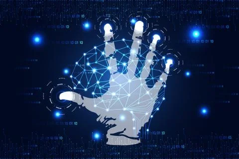 Abstract technology science concept hands and brain digital link on hi tech Stock Illustration