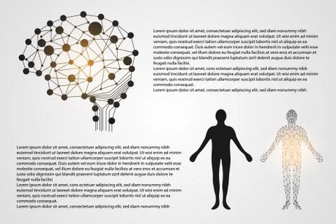 Abstract technology science concept, human digital link and brain on gray Illustration