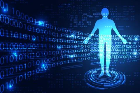 Abstract technology science concept human binary on hi tech blue background Illustration