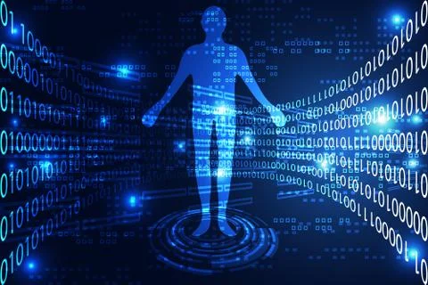 Abstract technology science concept human digital binary hi tech on blue ligh Stock Illustration