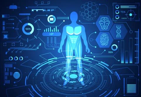 Abstract technology science concept human data health digital : hud interface Illustrazione stock