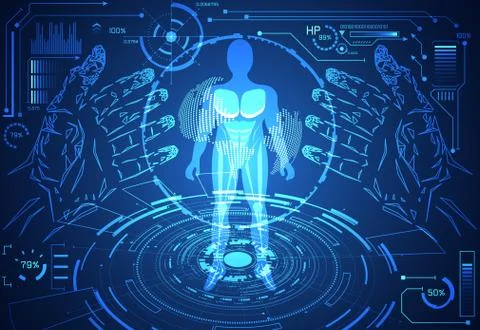 Abstract technology science concept human data health digital : hud interface Иллюстрация