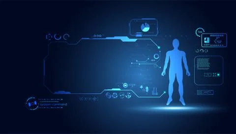Abstract technology science concept human data health digital : hud interface Illustrazione stock
