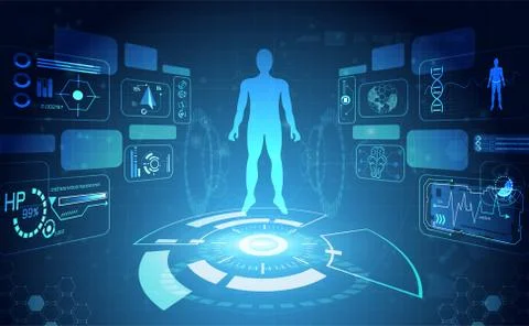 Abstract technology science concept human data health digital : hud interface Illustration