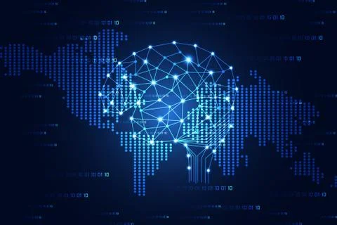 Abstract technology science concept map dot and brain digital link on hi tech Illustrazione stock