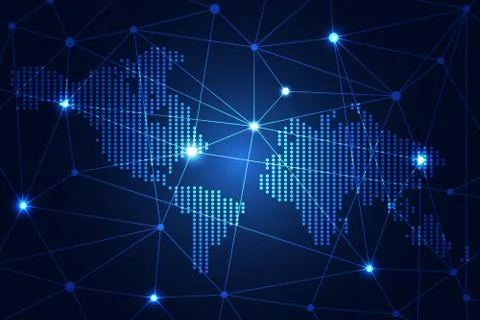 Abstract technology science concept map dot digital link on hi tech blue Иллюстрация