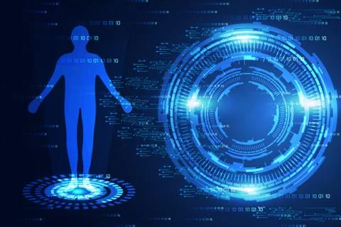 Abstract technology science concept modern circle blue light and human Illustrazione stock